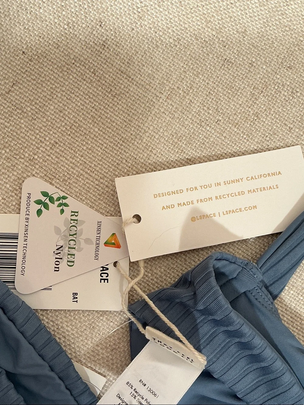 NWT L*SPACE Ribbed High-Waist Bikini Set Slate Blue Underwired Halter Bra Sz S